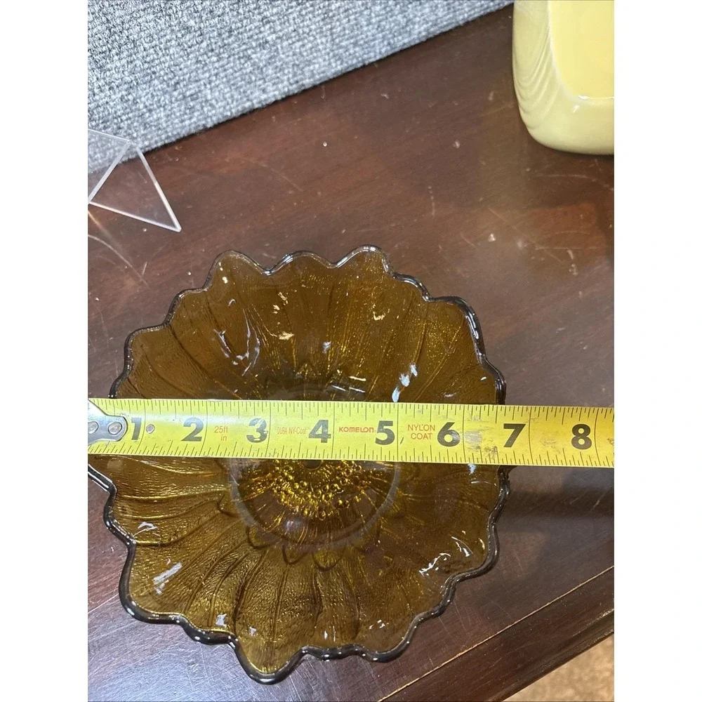 Vtg~Indiana Amber Glass~Lily Pons Sunflower~Bowl/Candy Dish